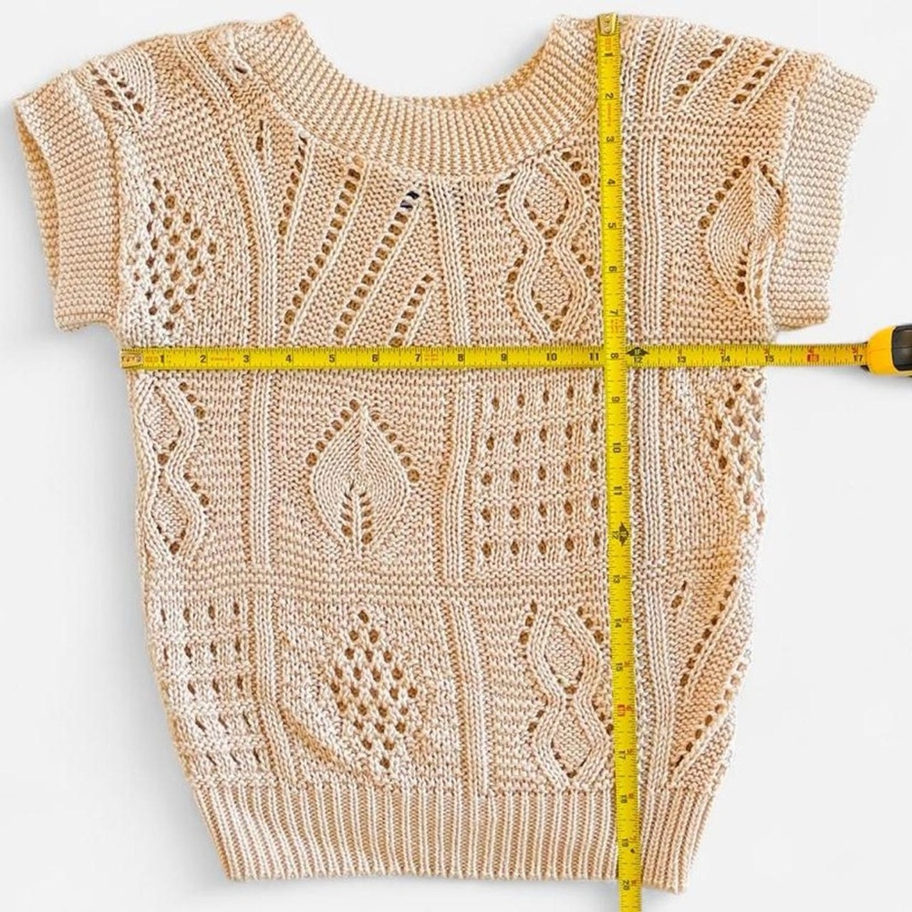 Vintage Designers Originals Cream Tan Beige Open Knit Crochet Style Sweater Top - Picture 3 of 5